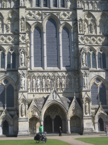 Dwarfed by Salisbury Cathedral