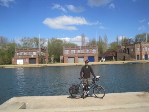 Cycling along the River Thames (Isis) in Oxford...LMH boathouse (Geoff's old college) in the background